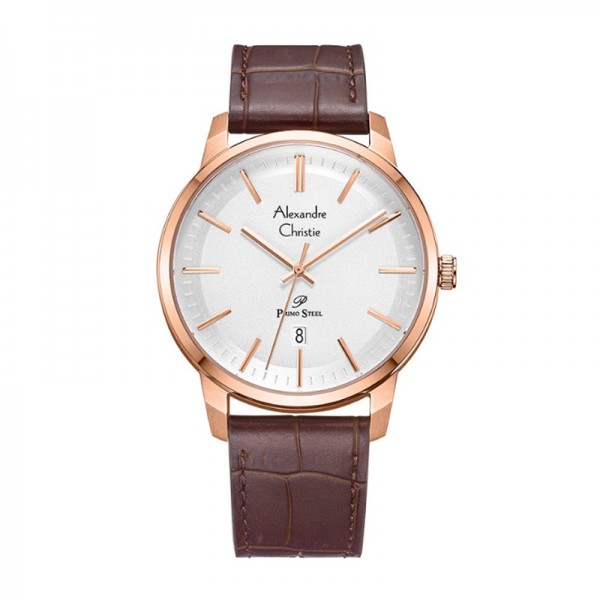 Alexandre Christie AC 1030 Rosegold White Brown Leather Man MDLRGSL